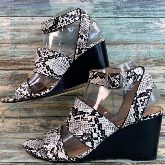 Steve Madden Carlin Black Ankle Strap Sandal Snake Print Wedge Heel Womens 7.5M - Picture 2 of 14